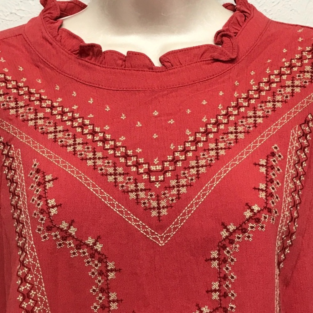 Torrid Top 1X Orange/Red Crinkle Gauze Embroidered Relaxed Long Sleeve‎ 14/16 - Picture 2 of 9